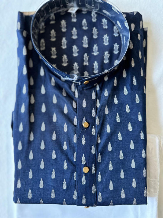 Blue Kurta with White  Rain Drops