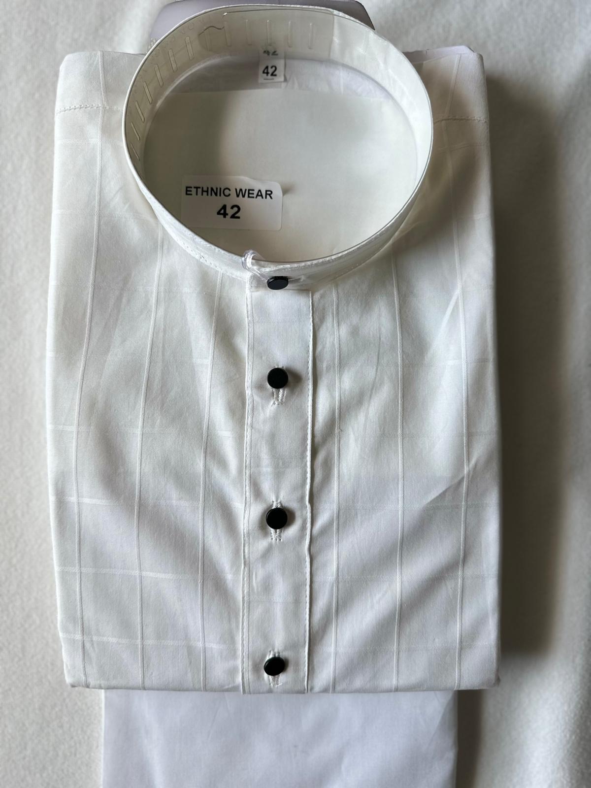 100% Cotton White Kurta with black buttons