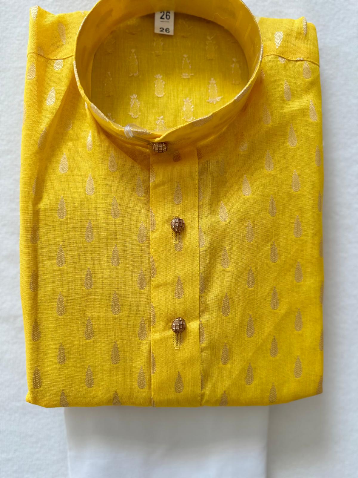 Yellow Silk Kurta with Gold drops butta