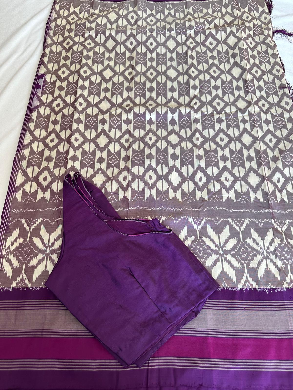 Purple and Grey Double Weave Ikkat Patola Saree