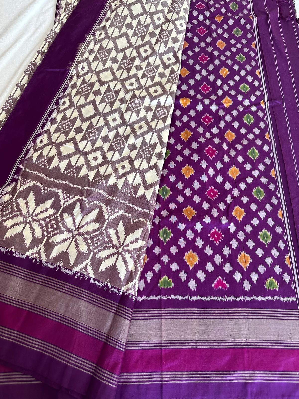 Purple and Grey Double Weave Ikkat Patola Saree