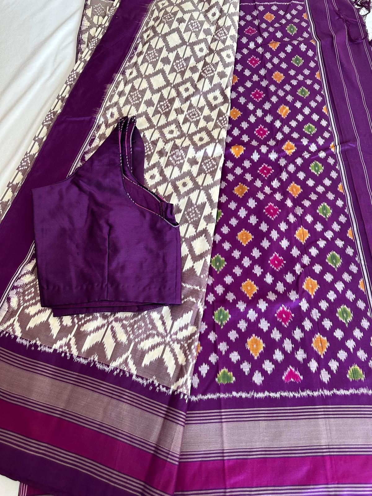 Purple and Grey Double Weave Ikkat Patola Saree