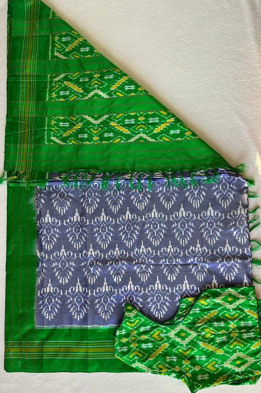 Green and Gray Double Weave Ikkat Patola Saree