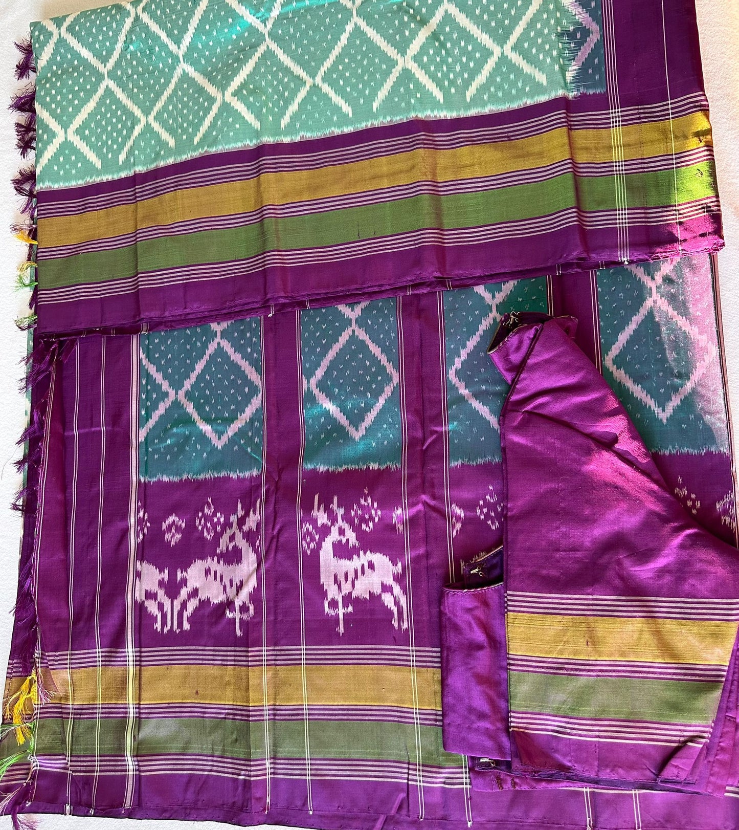 Green ang Purple Shade Double Weave Ikkat Patola Saree