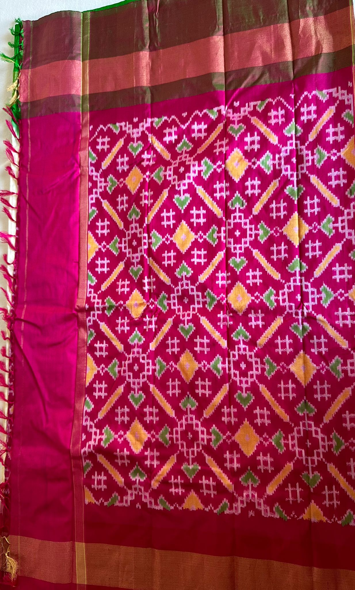 Cream Color Ikkat Saree with Ganga Jamuna Border