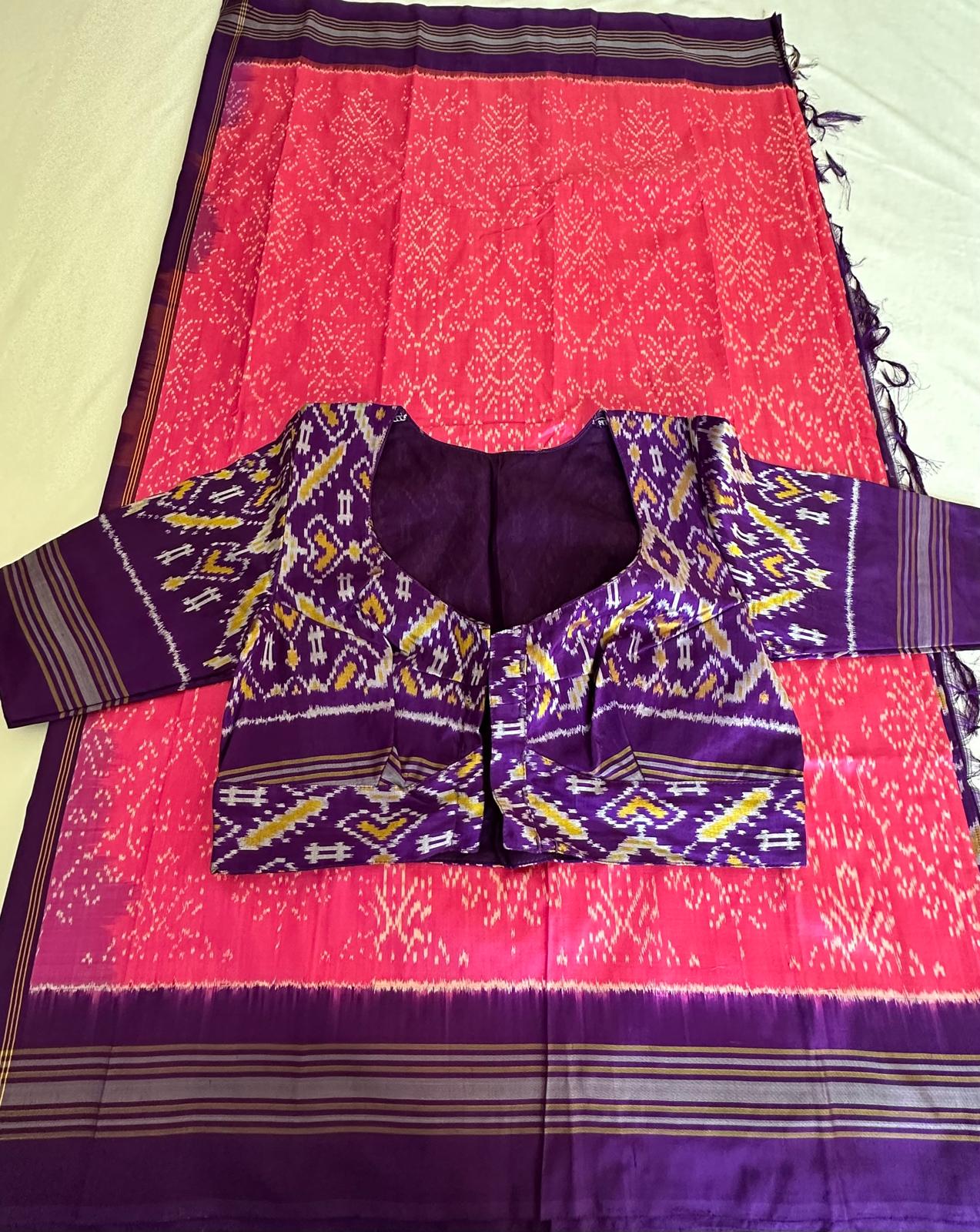 Pink and Purple Double Weave Ikkat Patola Saree