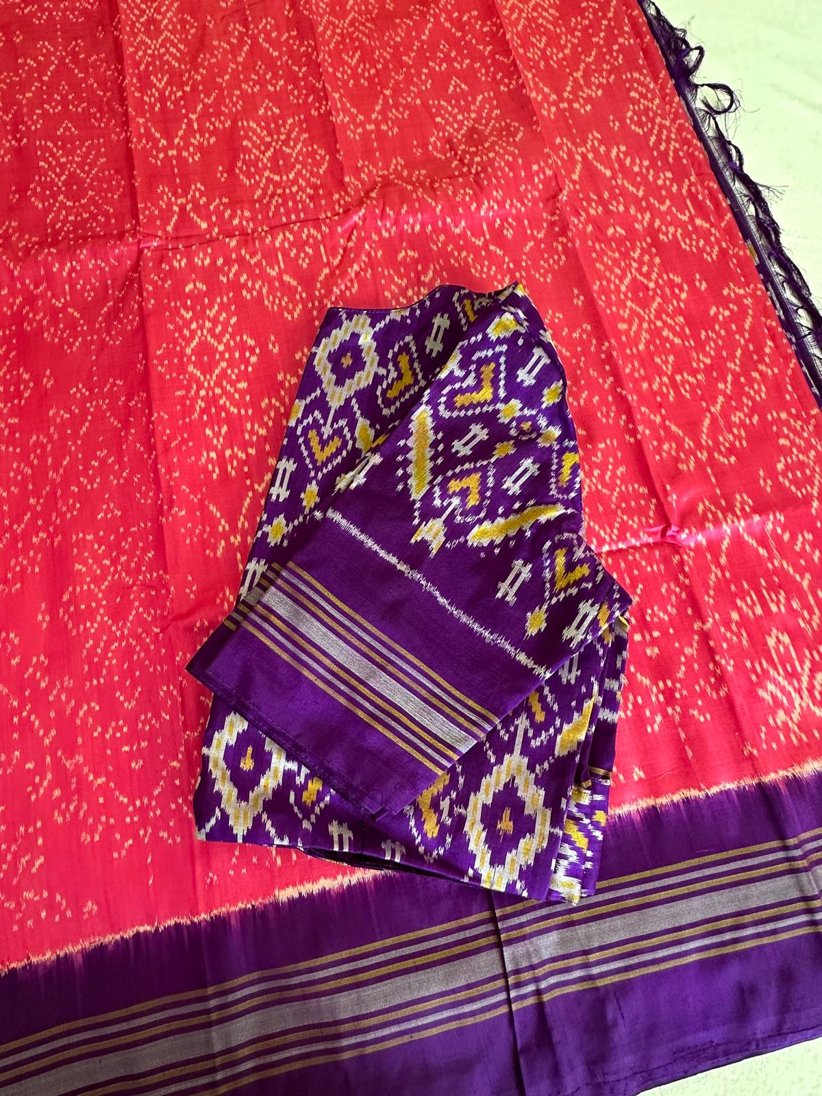 Pink and Purple Double Weave Ikkat Patola Saree