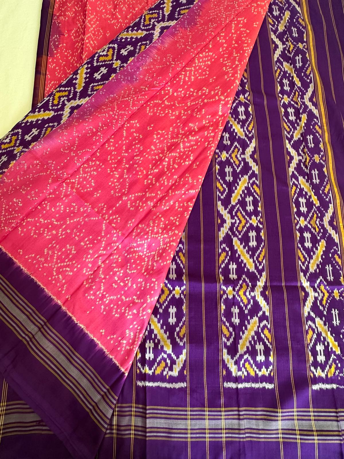 Pink and Purple Double Weave Ikkat Patola Saree