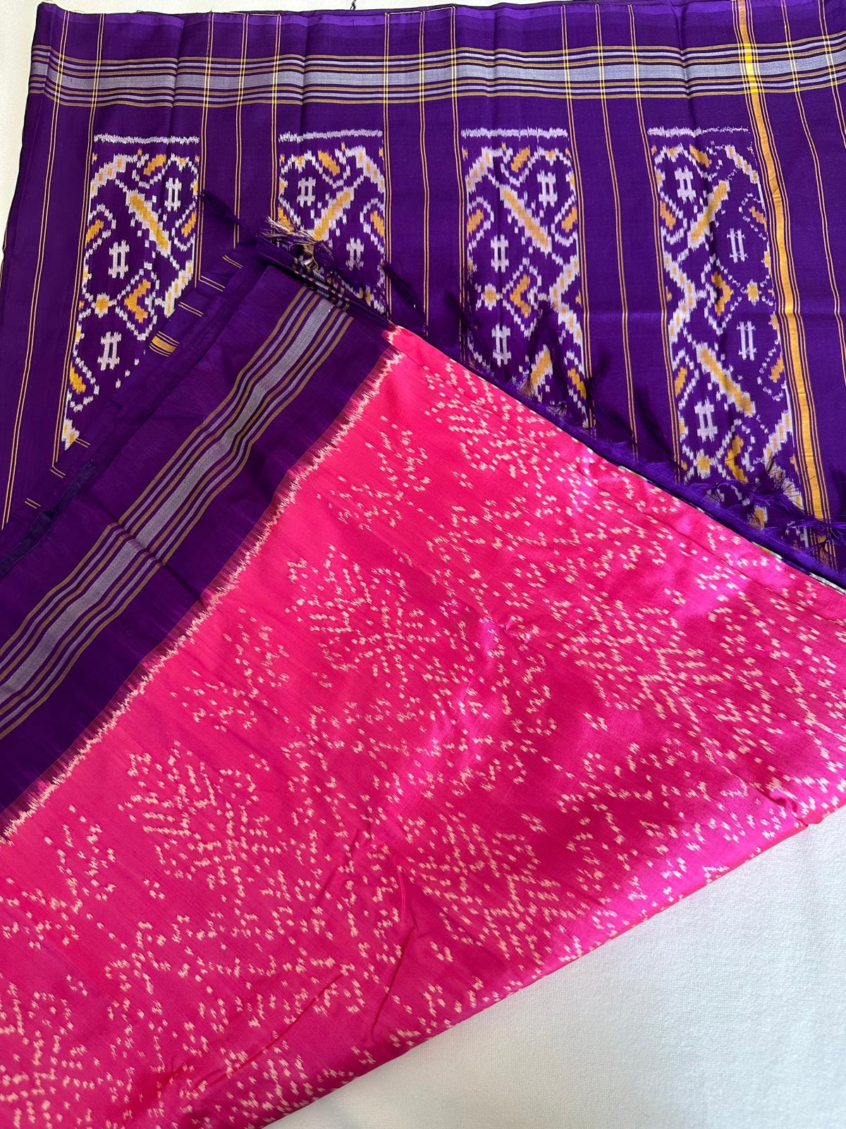 Pink and Purple Double Weave Ikkat Patola Saree