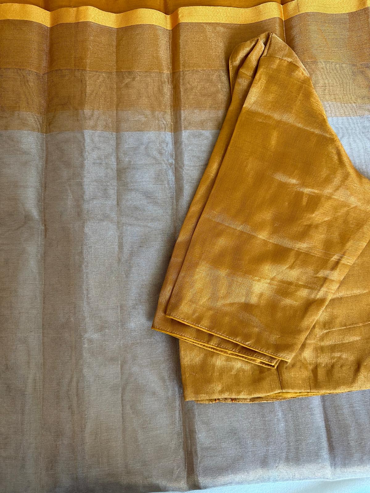 Silver Tissue Saree with and Beautiful Gold Border