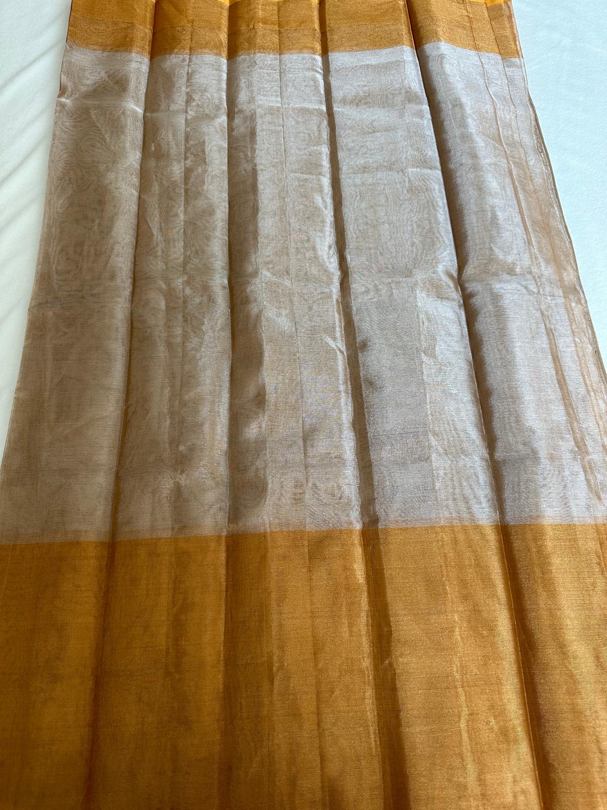 Silver Tissue Saree with and Beautiful Gold Border