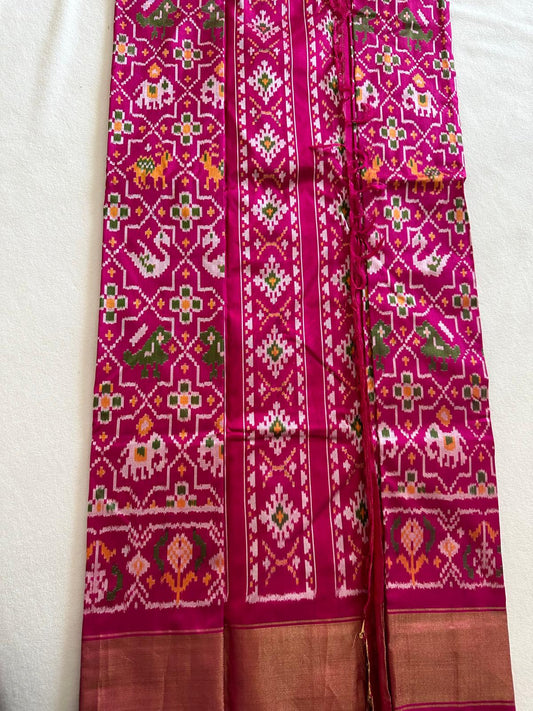 Pink Double weave Ikkat Pattu Saree