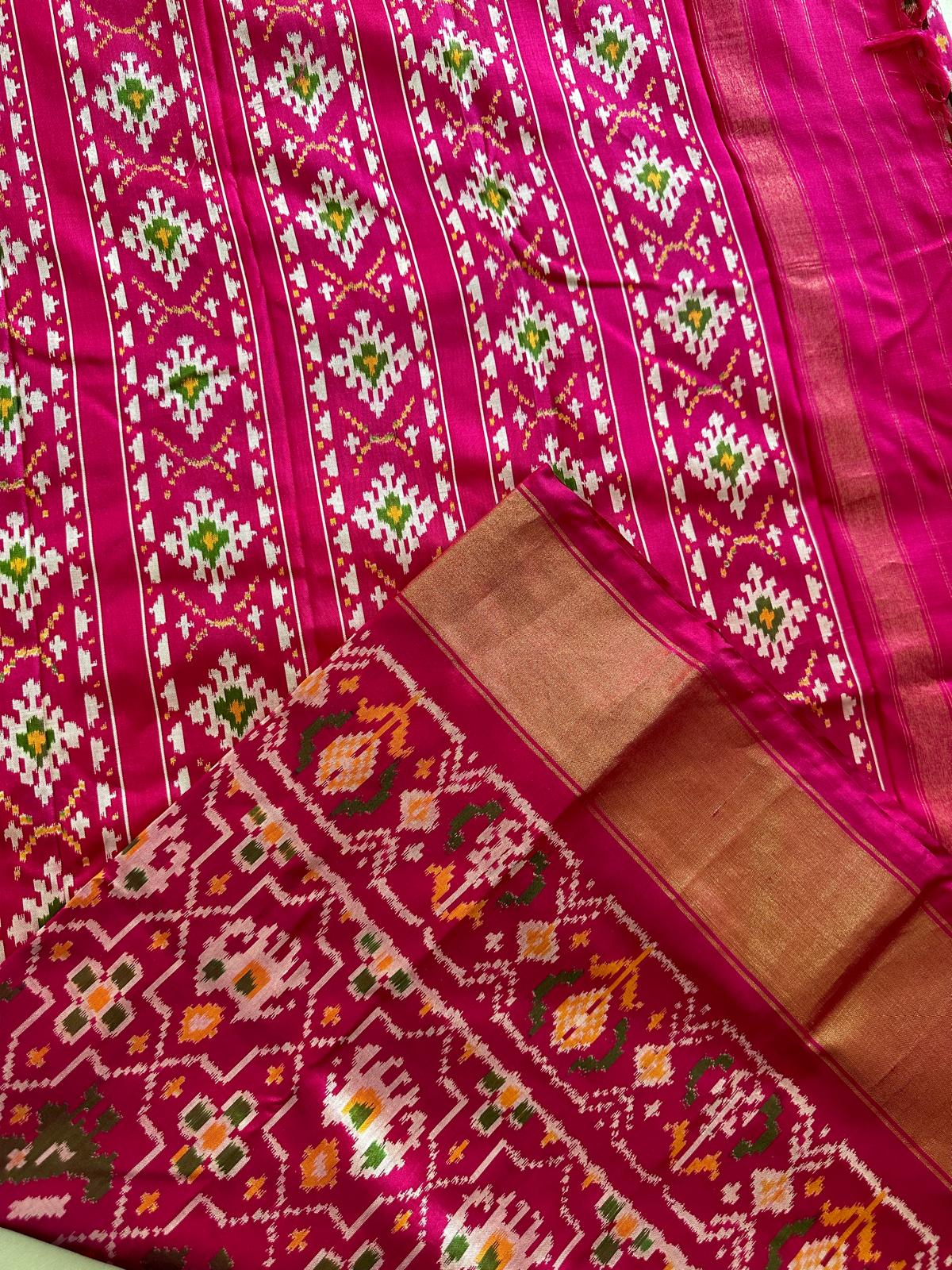 Pink Double weave Ikkat Pattu Saree