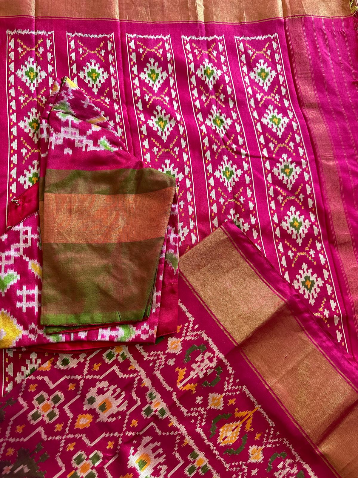 Pink Double weave Ikkat Pattu Saree