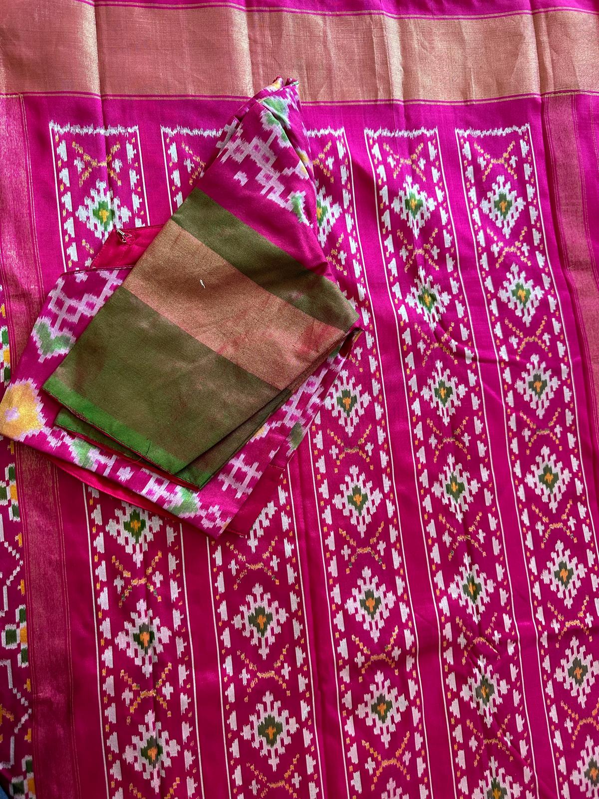 Pink Double weave Ikkat Pattu Saree