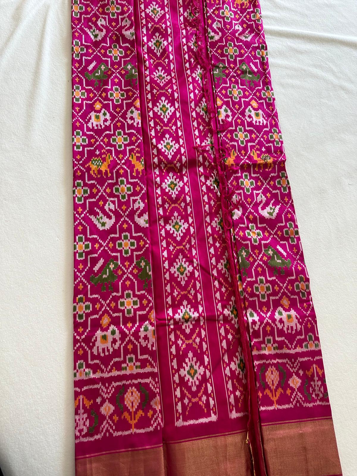 Pink Double weave Ikkat Pattu Saree