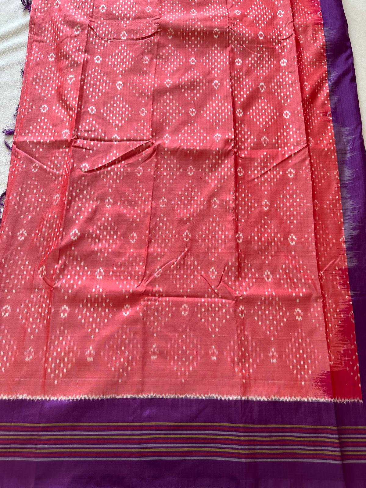 Peach and Purple Double Weave Ikkat Patola Saree