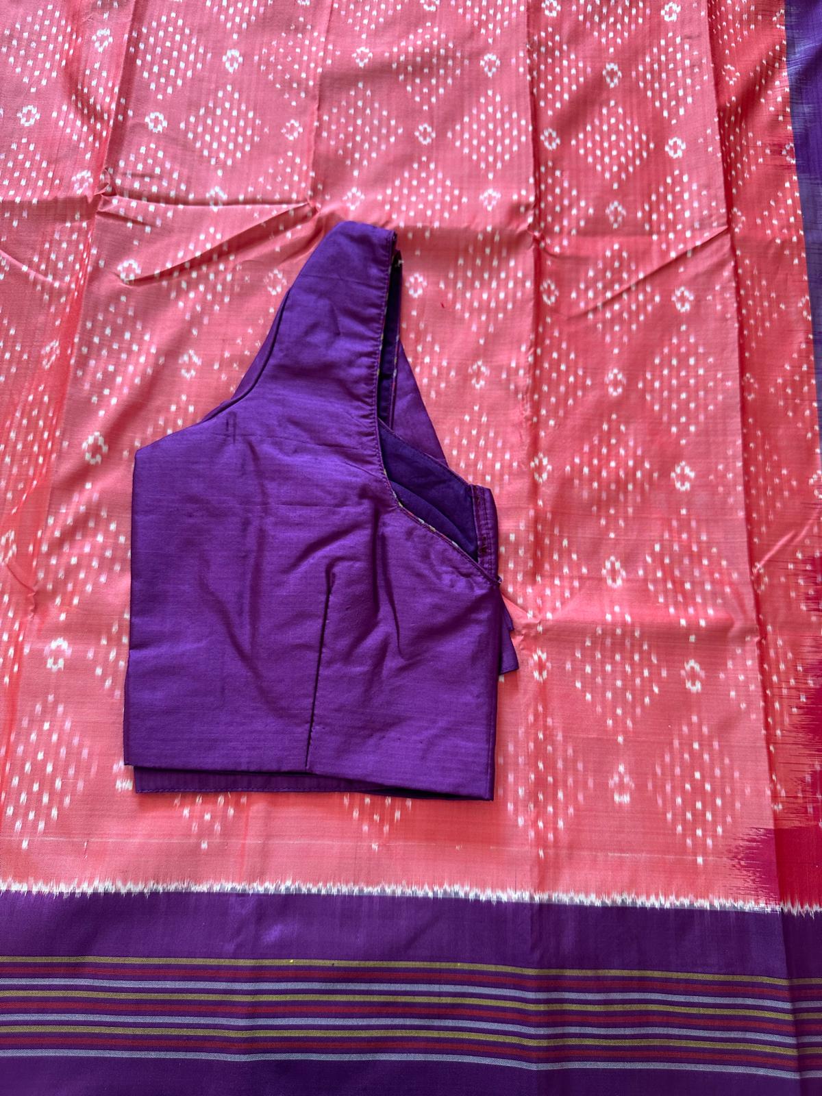 Peach and Purple Double Weave Ikkat Patola Saree