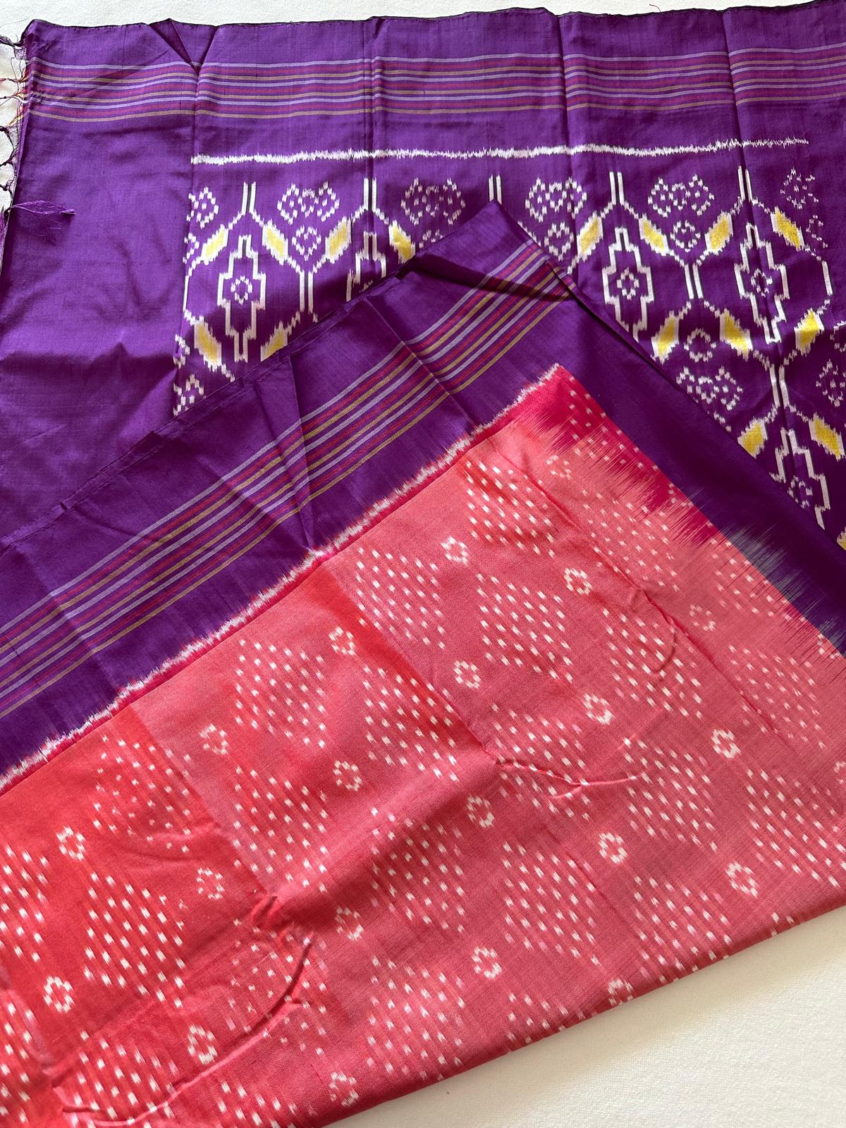 Peach and Purple Double Weave Ikkat Patola Saree