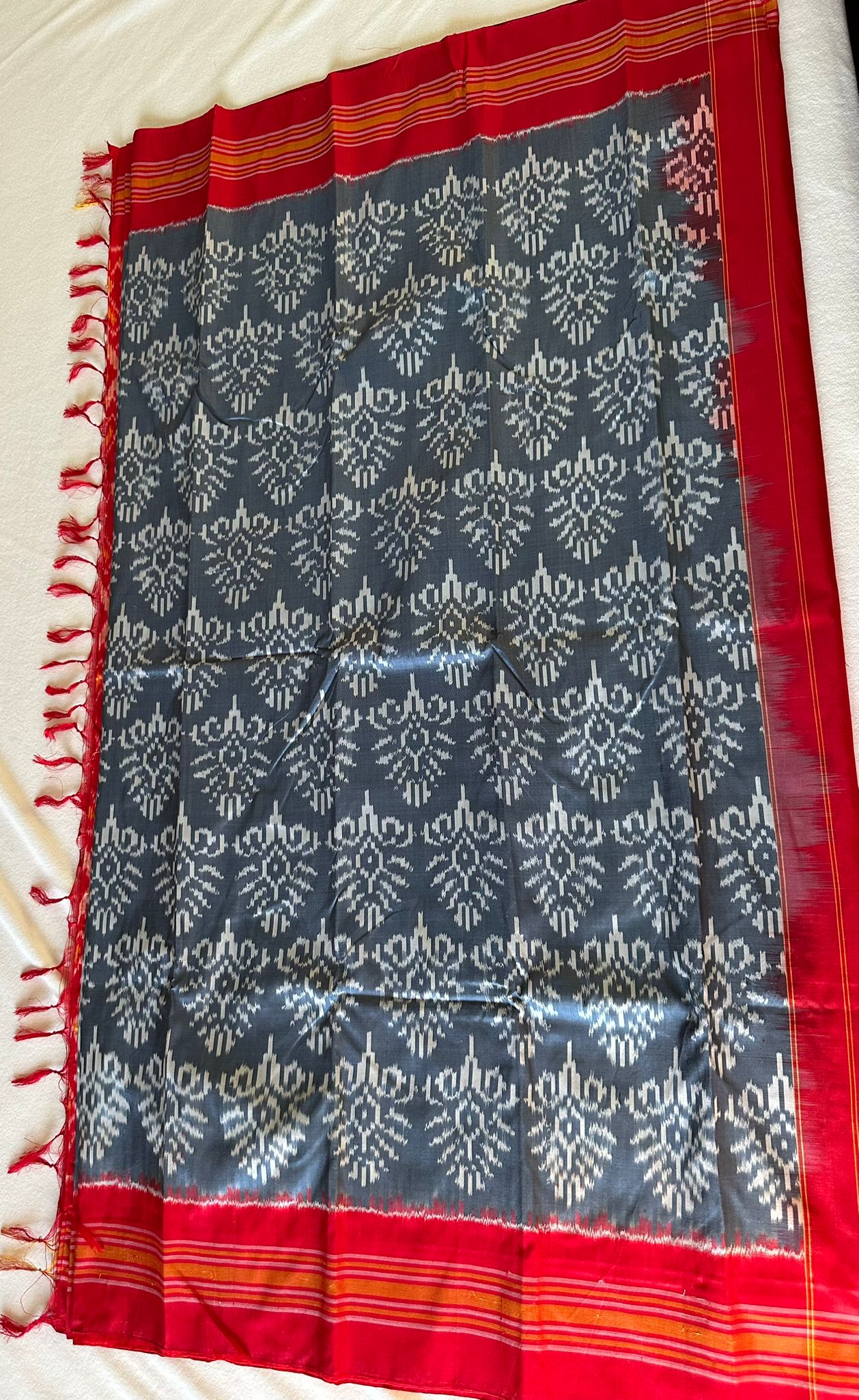 Red and Grey Double Weave Ikkat Patola Saree