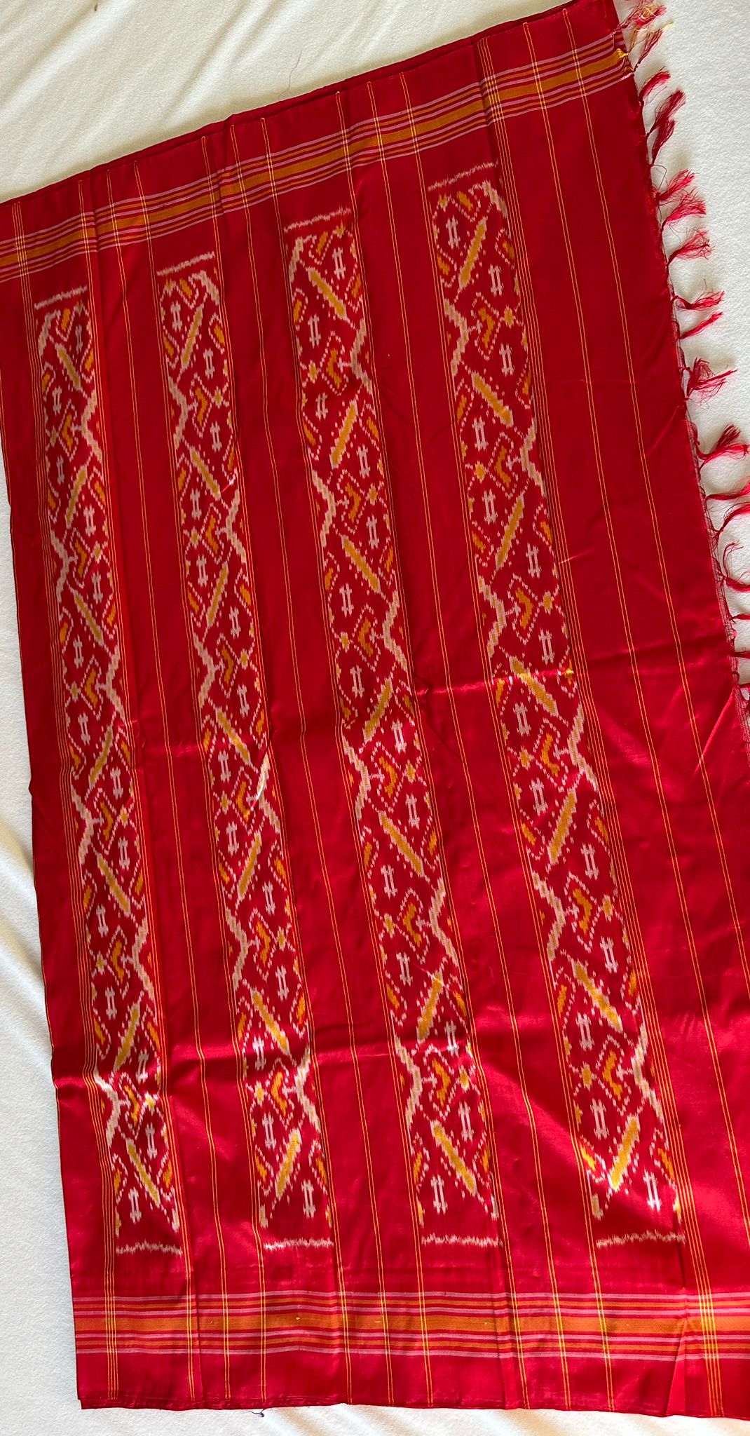 Red and Grey Double Weave Ikkat Patola Saree